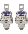 Pack Of Two Built Tight Stud Mount Diode Rectifiers Rated 40 Amps And 1200 Volts, featuring metallic casing and threaded mounts.