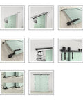 Heavy Duty Bypass Barn Door Hardware Kit For Double Sliding Doors With Slick J Channel Roller Tracks and Smooth Operator Glide Movement For No Sweat Room Dividers, mint green doors with black hardware.