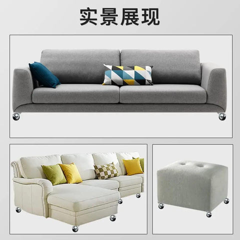 Heavy Antique Brass Casters With Swivel Brake And Slick Moving Wheels For Living Room Sofa And Ottoman Set Of Four Hardcore Big Time Base Makeover displayed under modern gray sofa and white chaise.