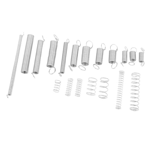 Massive 200 Piece Compression And Extension Springs Kit With 20 Cool Styles Plus Zinc Plated Steel For Tough Car Repair And Awesome DIY Projects To Get It Done Right. assorted zinc-plated steel springs on white background