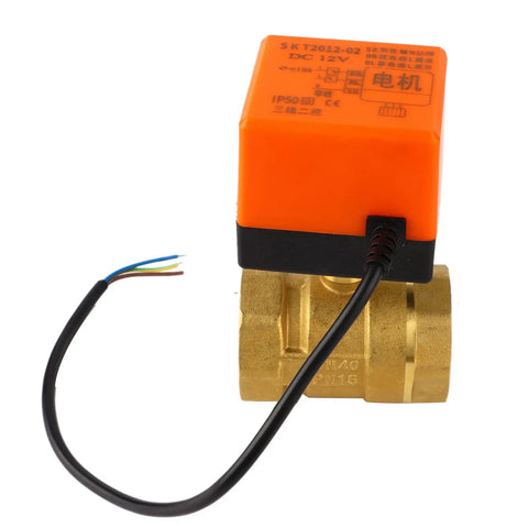 Pro Grade Two Way Motorized Ball Valve Crafted From Heavy Duty Forged Brass G1 One Half Inch Pipe Thread Dn40 with orange actuator.