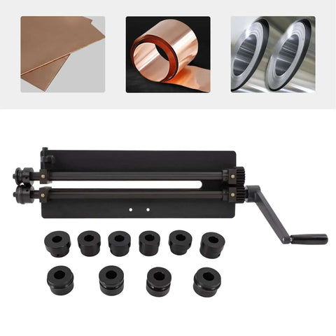 Bead Roller Machine With Six Die Set For Sheet Metal 18 Inch Throat 1.2mm Capacity shown with dies and materials