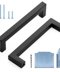 Black 5 Inch Square Cabinet Pulls 30 Pack Stainless Steel Kitchen Cabinet Handles Modern Hardware with screws and template