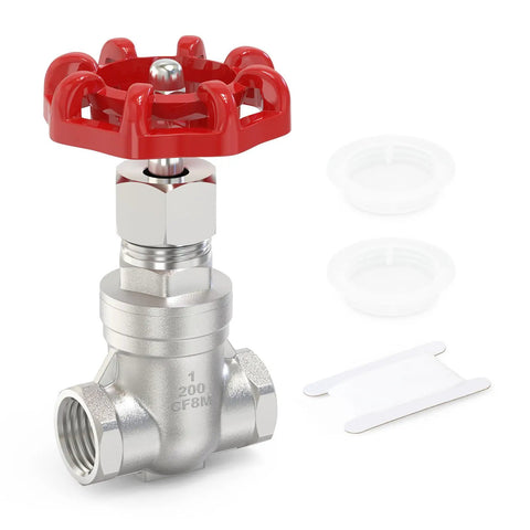 1 Inch NPT Female Gate Valve With Wheel Handle For Water Oil Gas, 304 Stainless Steel Rotary Sluice Valve With Full Bore Design, red handle