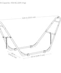 Universal Outdoor Hammock Stand Heavy Duty 550 Pound Capacity With Adjustable Length Fits 9 To 14 Foot Hammocks Including Mayan Brazilian Camping And Spreader Bar Styles Black Chains And Hardware Included line drawing with dimensions