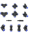 Hose Adapter Kit With 25 Or 50 Quick Connect Fittings For Half And Three Quarter Inch Hoses And Six Millimeter And Eight Millimeter Tubing Includes Straight Elbow Tee Plug Easy Fit No Leak Four Way Diverter Connectors In Orange Durable Nylon Brass And. black quick-connect hose fittings set with tee, elbow, plug, and straight adapters