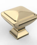 Brushed Brass Square Cabinet Knobs For Kitchen And Drawers Built Tough Cold Cast Metal Hardware, 30mm wide, 26mm high.