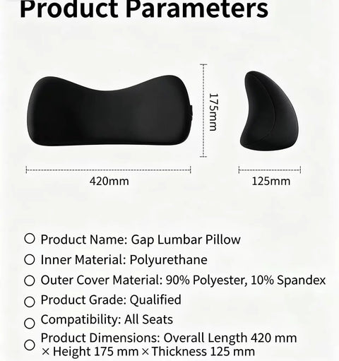 Premium High Density Memory Foam Car Seat Lumbar Support For Dodge Hornet 2023 Through 2025 ergonomic black lumbar pillow dimensions 420mm x 175mm x 125mm