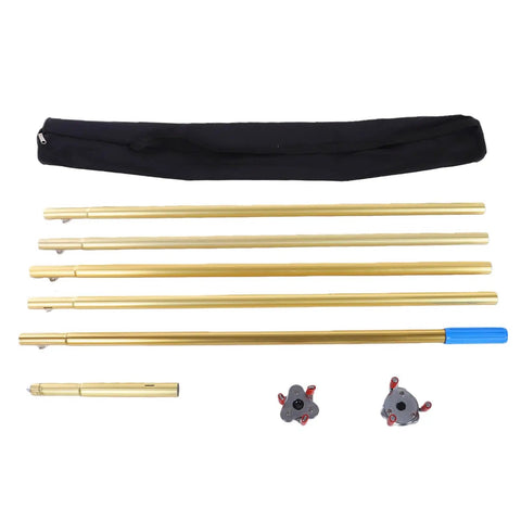Nix The Step Ladder High Ceiling Smoke Detector Removal Tool Aluminum Telescoping Pole parts with carrying bag and clamping heads.