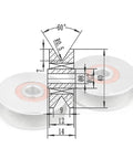 Heavy Duty Deep V Groove Sliding Gate Rollers With Slick Glide Action And Tight Track Fit For Smooth Operation showing 60-degree design and dimensions.