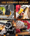 125mm Cordless Brushless Angle Grinder Kick Ass Power Tool in use for cutting metal with sparks flying.