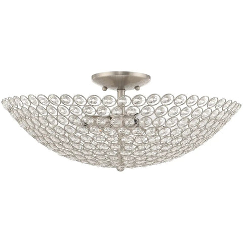 Cassandra 4 Light Brushed Nickel Ceiling Mount Fixture With K9 Crystal Glass For A Clean Modern Vibe And Lit Crystal Glow Indoor Ceiling Pendant Lighting For Living Room Hallway Or Dining Area showing side angle