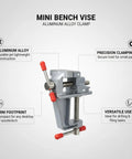 Rock Solid Portable Aluminum Bench Vise for Small Parts Desktop Clamp for Drilling and Filing Hands Free Stability to Lock Tiny Pieces in Place Handy Compact Vise Clamp for Precise Work, mini bench vise, aluminum alloy, compact desktop clamp for drilling and filing
