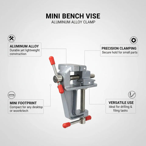 Compact Aluminum Bench Vise Clamp For Small Parts Portable Desktop Holding Tool For Precise Drilling And Filing Keeps Tiny Components Steady And Hands Free With A Sturdy Tightening Mechanism For A Secure Grip And Smooth DIY Assembly 1 Pack, aluminum alloy mini vise
