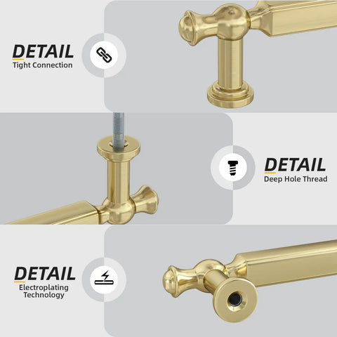 25 Pack 3 Inch Gold Cabinet Handles Solid Zinc Alloy Pulls For Kitchen Cabinets And Drawers showing tight connection details.