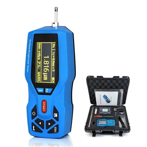 Slick Handheld Digital Surface Roughness Tester With Portable Profilometer and Precise Ra and Rz Measurements in blue, showing crisp display and buttons.