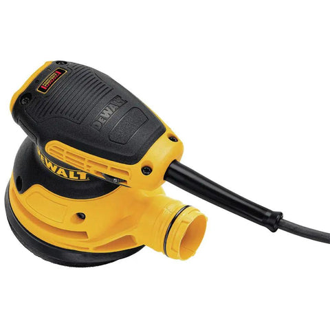 Close-up of a Compact 5 Inch Variable Speed Orbital Sander Kit With 3 Amp Motor Reducing Vibration For Comfort And Close Reach