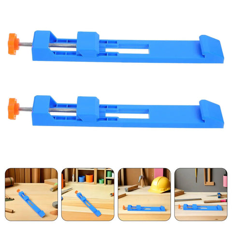 Two Awesome Adjustable Woodworking Cutting Positioner And Precision Guide Clamp For Circular Saws And Mills That Upgrade Your Workshop Game Today, showing blue clamps.