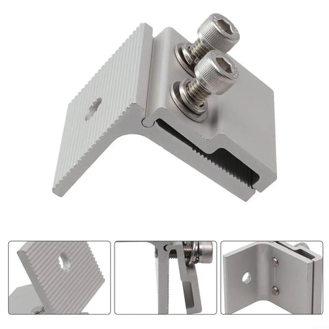 Heavy Duty Aluminum Standing Seam Clamp Pack of 4 Rock Solid Mounting Brackets for Solar PV Systems and Sheet Metal Roofs 45X52mm Silver showing detailed screw fittings.