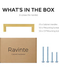 What's in the box view of 25 Pack 5 Inch Square Cabinet Handles In Brushed Brass Finish Stainless Steel Kitchen Hardware Pulls