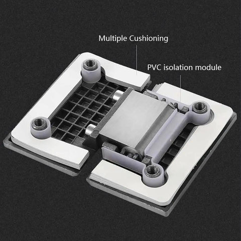 Rock Solid Heavy Duty Frameless Shower Glass Hinges Set 304 Stainless Steel adjustable hardware with multiple cushioning detail
