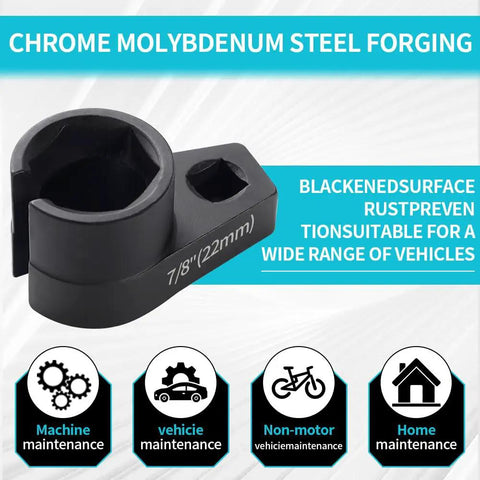 Offset O2 Sensor Socket 7/8 Inch (22mm) With 3/8 Inch Drive made from durable Cr-Mo steel, designed for sensor removal and installation.