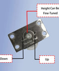 Two Pack Sliding Door Roller Wheels Delivering Super Slick Gliding Action And Effortless Ride for Wardrobe Closet Cabinets with Durable Stainless Steel Shells highlighting height adjustment features.
