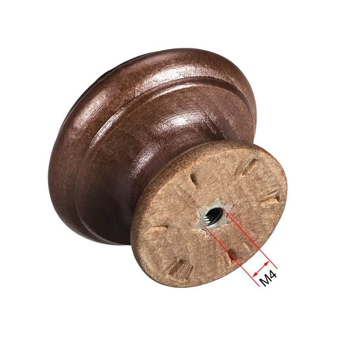 Slick Round Wood Knobs For Cabinets And Drawers Super Rad 5 Piece Set showing the bronze finish and screw hole detail.