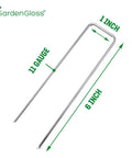 Heavy Duty 6 Inch Galvanized Landscape Staples Pack Of 50 Pro Grade Lawn Ground Spikes And Stakes For Weed Barrier Fabric And Landscaping, Rust Free And Extra Strong Steel For All Weather; image shows a single 6-inch galvanized steel staple marked with measurements.