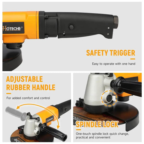7-Inch Air Angle Grinder Heavy-Duty Pneumatic Workhorse With High-Torque Motor Hits 7500 RPM Free Speed safety trigger handle features