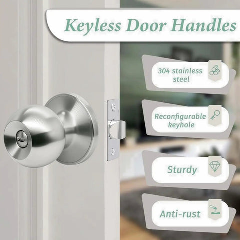 Brushed Nickel Round Privacy Door Knobs - Keyless Interior Door Knobs for Bedroom and Bathroom, 10 Pack, Smooth Satin Finish