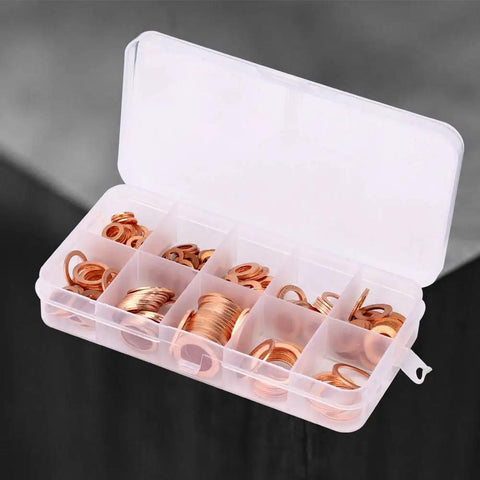 Sweet Set Of Superb Solid Copper Flat Washers Sizes M5 Through M14 Featuring High Conductivity Electrical Grounding For Heavy Mechanical Jobs Plus Quality Durable Hardware Kit Always Inside Handy Storage Box For Everyday Diy Home Repair And Work in plastic organizer