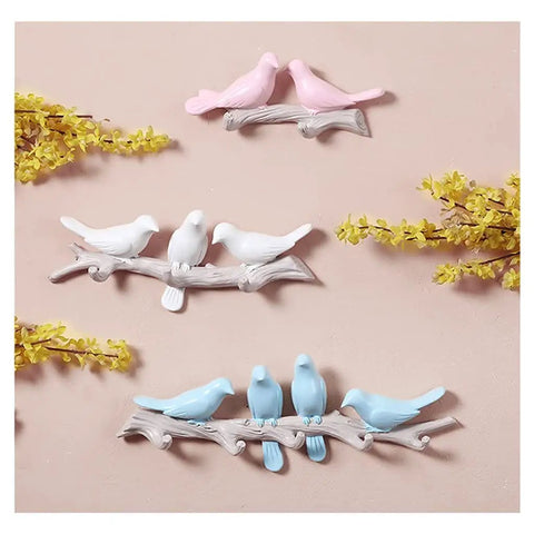 Chic Five Hook Wall Mounted Coat Rack With A Cool Blue Bird Vibe featuring colorful bird designs on branches for decorative storage.