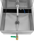 Heavy Duty Commercial Fryer Oil Filter Cart, 550 Watt Stainless Steel Machine Pumping 8.5 Gals Per Minute interior view with reservoir and valve.
