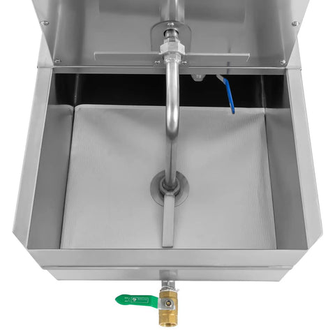 Heavy Duty Commercial Fryer Oil Filter Cart, 550 Watt Stainless Steel Machine Pumping 8.5 Gals Per Minute interior view with reservoir and valve.