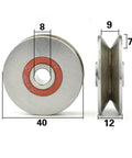 Heavy Duty Deep V Groove Sliding Gate Rollers With Slick Glide Action And Tight Track Fit For Smooth Operation 60 Degree Angular Design 40mm diameter with 8mm bearing bore.