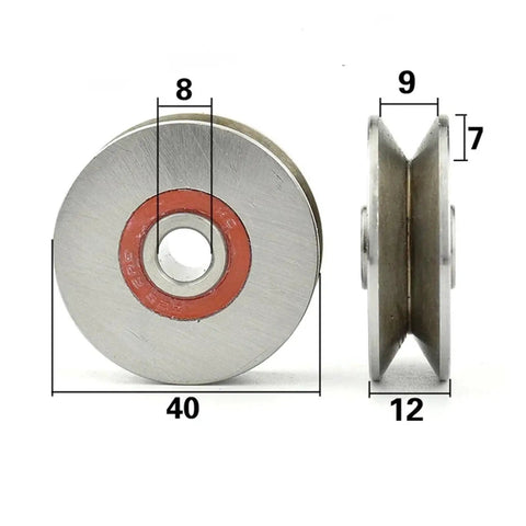 Heavy Duty Deep V Groove Sliding Gate Rollers With Slick Glide Action And Tight Track Fit For Smooth Operation 60 Degree Angular Design 40mm diameter with 8mm bearing bore.