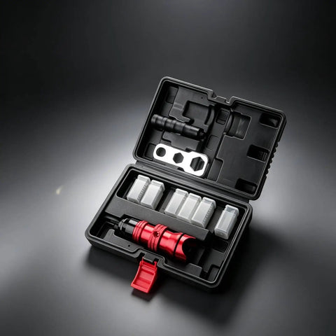 Heavy Duty Rivet Conversion Head Lets You Tackle Any Fastening Job Like A Pro. This Labor Saving Universal Adapter Transforms Your Standard Power Drill Into A Versatile Riveting Tool in black case