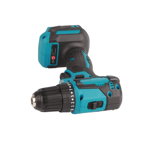 Heavy Duty Cordless Drill Driver Delivers Kickin Torsion Power Dual Speed Settings Built In Led Lamp And Grippy Ergonomic Handle For Tough Wood Tile Steel Jobs side view showing ergonomic grip and chuck.