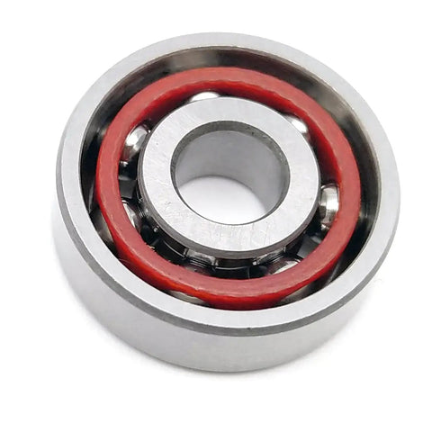 Close-up of Top Notch Hella Precision Abec Five Single Row Angular Contact Ball Bearing Metric Frame With 15 Degree Contact Angle.