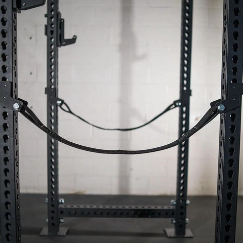 Hardcore Power Rack Safety Straps Rated Five Thousand Pound With Bounce Free Catch Tech Built From Beefy Nylon Webbing for home gym.