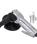 Heavy Duty 4 Inch Pneumatic Angle Grinder And Polisher Sander With 11000 Rpm Air Powered Motor on black base with tools for woodworking tasks