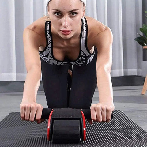 Shred Your Abs and Build a Solid Core with Premium Ab Roller Wheel plush knee pad in use for home workout.
