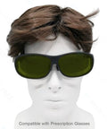 The Trusted Real Deal Broad Spectrum Laser Safety Glasses That Deliver Hella Consistent Eye Protection For Ipl Machines And Commercial Hair Removal Facilities Daily on a mannequin with brown hair.