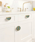 Straight Up Stunning Floral Tile Cabinet Handles, 2 Pack Semicircle Drawer Pulls on white kitchen cabinets.