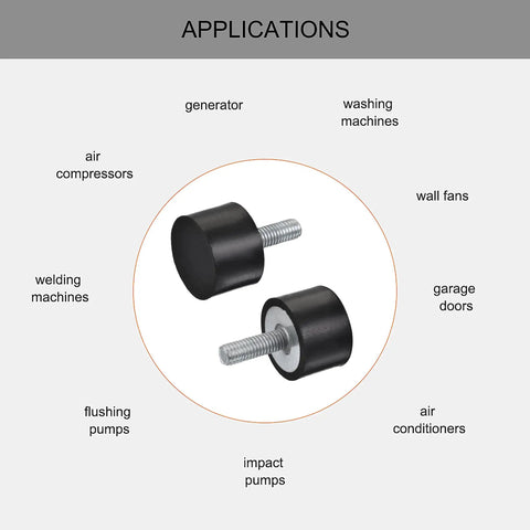 Heavy Duty M8 Rubber Mounts Four Pack Male Thread Vibration Damped Shock Absorbers for various applications like generators.