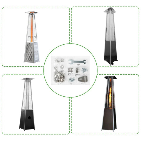 Two Pack Square Umbrella Style Stand Up Pyramid Patio Heater Hardware Kit With Bolts And Nuts And Reflector Shield Accessories For Propane Outdoor Heaters