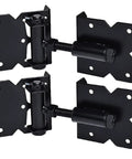 Heavy Duty Self Closing Gate Hinges With Beefy Spring Tension And Smooth Swing Adjuster For Vinyl Fence Panels in black finish.