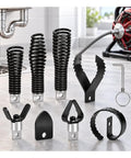 Eight Piece Drain Cutter Head Set Compatible With General Easy Rooter Junior Ejb Plumbing Kit includes various steel cutter heads and springs.
