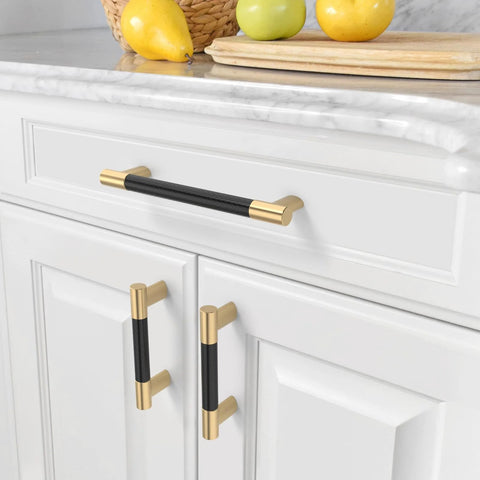 Matte Black And Gold Knurled Cabinet Pulls 4 Inch Hole Center Kitchen Cabinet Handles on white cupboard doors